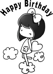 vector cartoon short hair girl hold heart shape happy birthday card