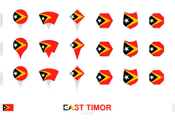 Collection of the East Timor flag in different shapes and with three different effects.