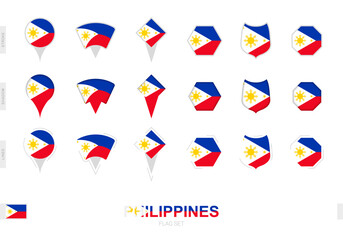 Collection of the Philippines flag in different shapes and with three different effects.