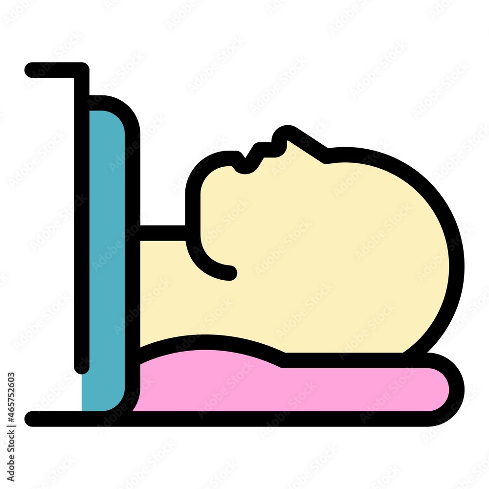 Poster man lying in tomograph icon. outline man lying in tomograph vector icon color flat isolated