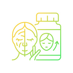 Rejuvenative supplements gradient linear vector icon. Wrinkles reduction pills. Collagen medication for younger skin. Thin line color symbol. Modern style pictogram. Vector isolated outline drawing