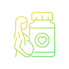 Supplements for pregnant women gradient linear vector icon. Reducing risk of problems in baby development. Thin line color symbol. Modern style pictogram. Vector isolated outline drawing