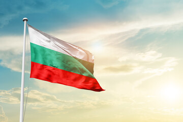 Bulgaria national flag cloth fabric waving on the sky - Image