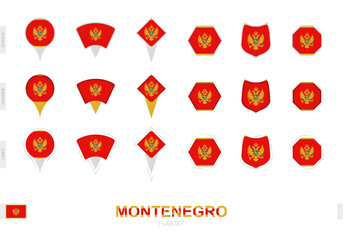 Collection of the Montenegro flag in different shapes and with three different effects.