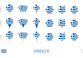 Collection of the Greece flag in different shapes and with three different effects.