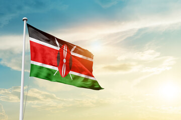 Kenya national flag cloth fabric waving on the sky - Image