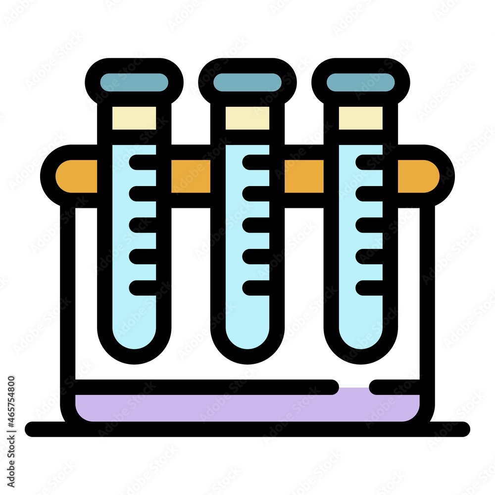 Poster three flasks in a container icon. outline three flasks in a container vector icon color flat isolate