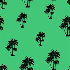 Fototapeta na wymiar vector summer palm print. seamless beach palm print on green background. abstraction on clothes