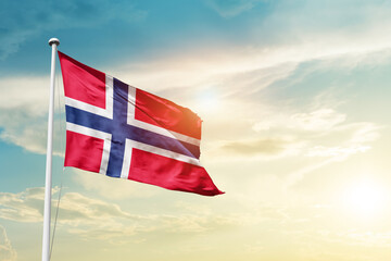 Norway national flag cloth fabric waving on the sky - Image - obrazy, fototapety, plakaty