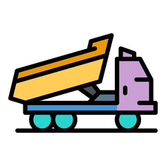 Tipper truck icon. Outline tipper truck vector icon color flat isolated