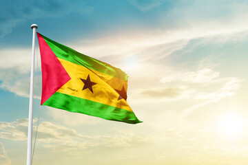 Sao Tome and Principe national flag cloth fabric waving on the sky - Image