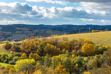 Colors of Autumn. Morning view of the autumn landscape in Czech Republic. Rural landscape in the Czech Republic. Sunny autumn day.