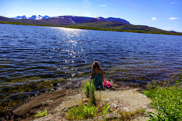 Fototapeta premium person on the beach, Tustevannet, North, Norway