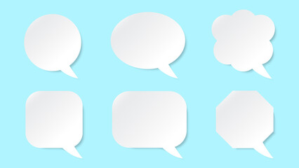 speech bubbles set. blank white dialog box with different shape isolated on blue background for cartoon talking or advertisement project art decoration
