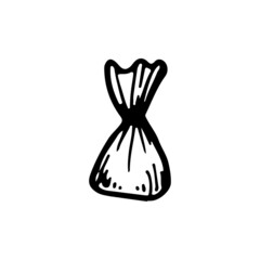 Truffle chocolate candy wrapped in a wrapper. Sweet dessert. Party decoration element. Hand drawn line vector illustration in doodle style.