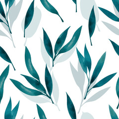 Seamless pattern with watercolor turquoise leaves. A pattern for photo wallpapers, for a background in social networks.
