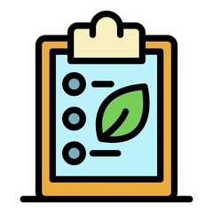 Eco clipboard icon. Outline eco clipboard vector icon color flat isolated