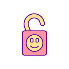 Unlocked positive emotion RGB color icon. Start feeling happy. Happiness mindset. Enjoyment and positive state of mind. Life satisfaction. Isolated vector illustration. Simple filled line drawing