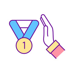 No need in award RGB color icon. Rejected champion medal. Feeling uncertainty. Impostor syndrome. Psychological pattern. Mental state. Isolated vector illustration. Simple filled line drawing