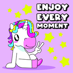 Cute unicorn quote vector illustration, enjoy unicorn