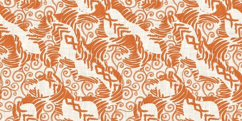 Seamless two tone hand drawn brushed effect pattern border swatch. High quality illustration. Collage of minimal drawings arranged in a seamless pattern with fabric texture overlay. Rough scribble.