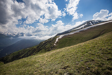 The caucasus mountains in the clouds Russia