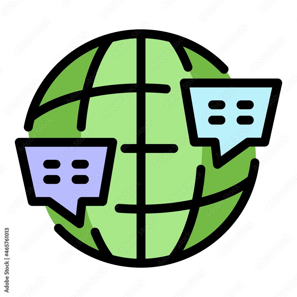Poster global foreign language icon. outline global foreign language vector icon thin line color flat isola