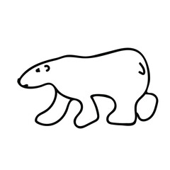 Vector cute polar bear hand drawn in black line. Holiday, winter,northern doodle style illustration on isolated background. Design for social media, packaging, decor, stickers, web, coloring,printing.