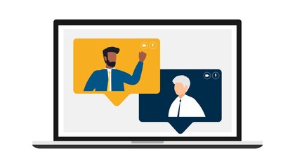 Remote working with a business meeting held via a video conference call. Teams joining via laptop.