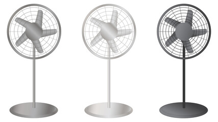 Obraz premium Set of three floor fans in grayscale variations - Vector Illustration