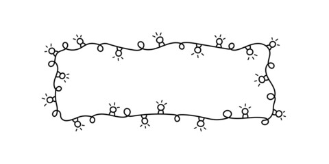 Garland frame in doodle style for decoration journal, planner and diary. Silhouette garlands for design for christmas and new year.Vector illustraion, isolated black element on a whie background