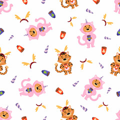 Children's seamless print with tigers for New Year and Christmas