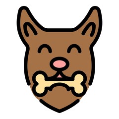 Dog with bone icon. Outline dog with bone vector icon color flat isolated