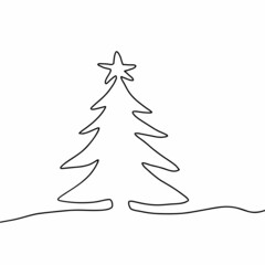 Continuous line drawing vector illustration of a Christmas tree. Christmas concept. New Year holiday. postcard design.