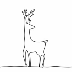 Continuous line drawing vector illustration of a deer. Christmas concept. New Year holiday. postcard design.