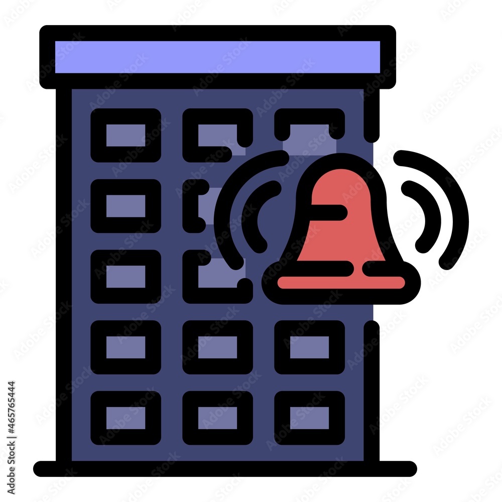 Poster building guard alarm icon. outline building guard alarm vector icon color flat isolated