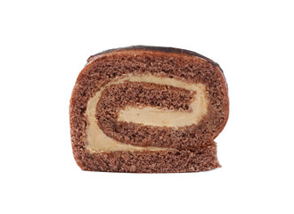 Tasty chocolate cake roll isolated on white