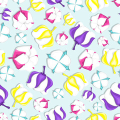 Seamless pattern with multicolored cotton. flat vector illustration.
