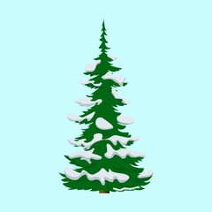 Realistic vector illustration of a green Christmas tree in the snow, isolated on a white background.