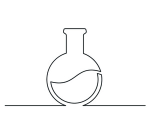 Continuous line drawing of chemical lab retort. Template for your design works. Vector illustration.