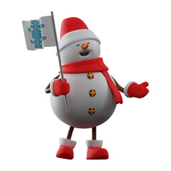 3D Snowman Design Picture holding a flag with a happy expression