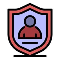 Personal secured shield icon. Outline personal secured shield vector icon color flat isolated