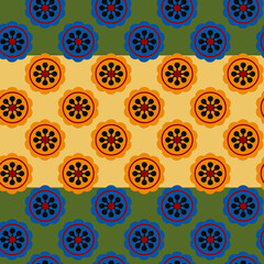 Abstract Hand Drawing Floral Tile Patchwork Oriental Seamless Vector Pattern Isolated Background