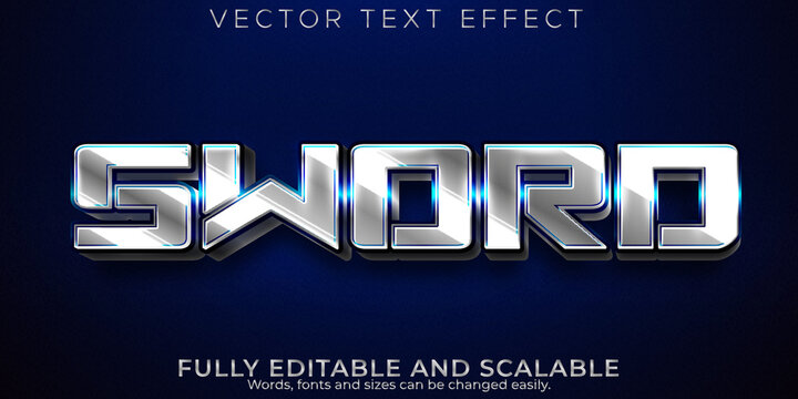 Editable text effect sword, 3d metallic and shiny font style
