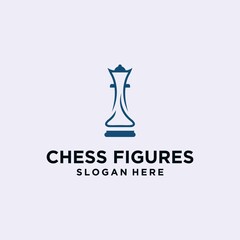 Chess king design, chess piece icon. board game, isolated on blue and white background, modern chess logo