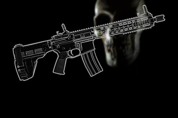 3D rendering of an assault rifle with pistol brace