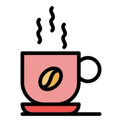 Hot natural coffee cup icon. Outline hot natural coffee cup vector icon color flat isolated