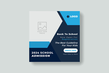 School admission square banner. Suitable for educational banner and social media post template
