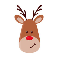 Vector illustration of cute reindeer face. Xmas design for the poster, greeting card, tee shirt.  Vector animal illustration. Cute baby deer.