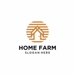 Farmhouse logo design template, fresh frame, green leaf farm, ecology, nature logo design vector icon